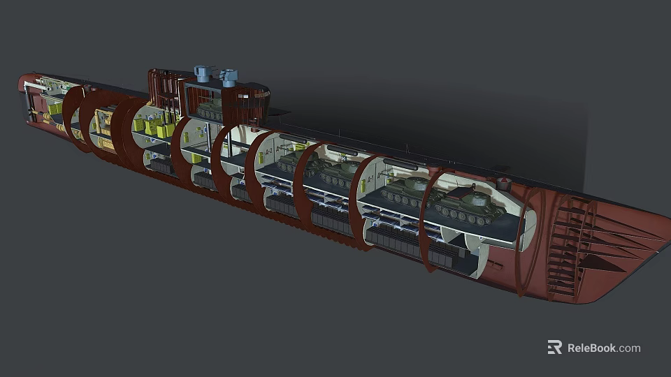 Detailed Submarine Interior Structure With Multiple Compartments And Equipment 3d model 