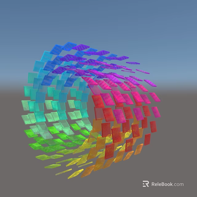 Colorful Sphere Constructed with Gradient Colored Square Panels Against Blue Sky 3d model