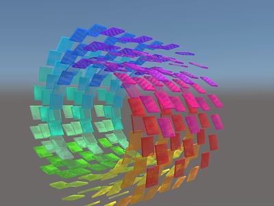 Colorful Sphere Constructed with Gradient Colored Square Panels Against Blue Sky 3d model