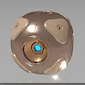 Cosmic Orbital Probe Featuring Metallic Spherical Body And Blue Core Surface Panels