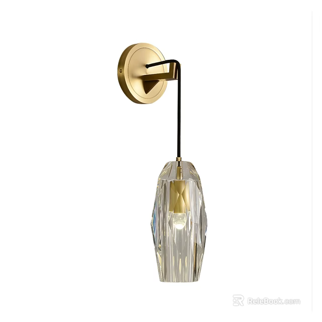 Elegant Modern Wall Light With Gold Base And Transparent Crystal Shade 3d model 