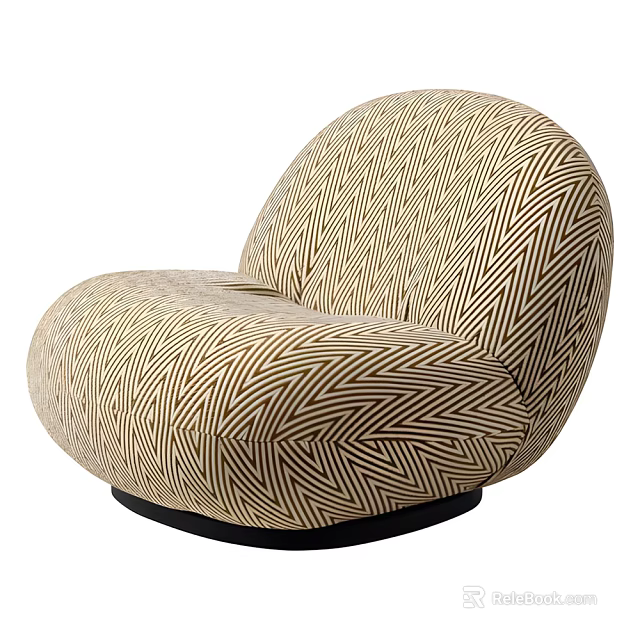 Stylish Modern Accent Chair With Curved Silhouette Beige Black Herringbone Pattern And Black Base 3d model 
