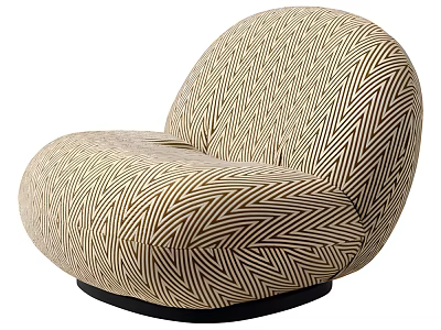 Stylish Modern Accent Chair With Curved Silhouette Beige Black Herringbone Pattern And Black Base 3d model