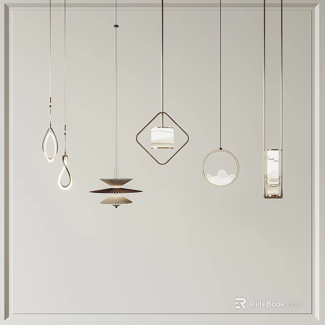 Various Modern Design Chandeliers With Geometric Shapes Round Teardrop And Metal Frames For Interior 3d model 