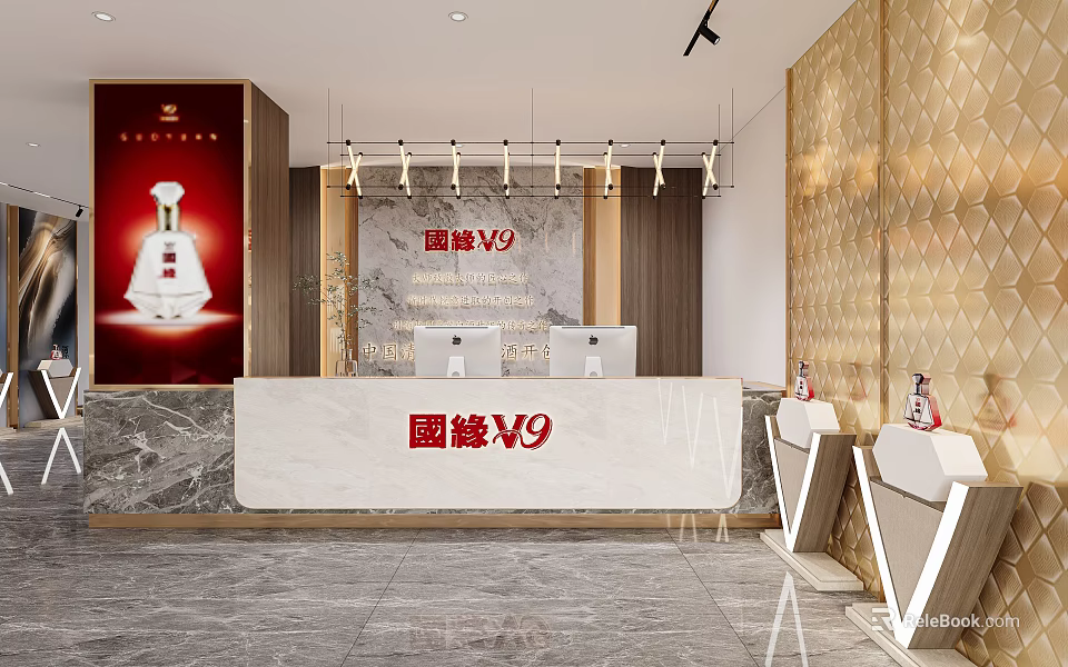 Guolong V9 Modern Reception Area With Marble Front Desk And Decorative Lights 3d model 