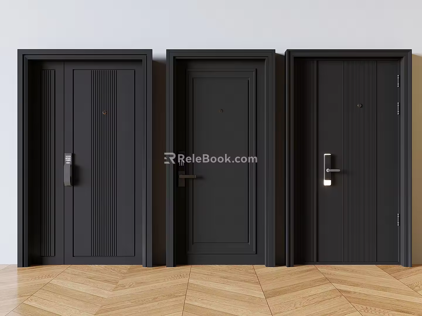 Modern entry door security door entry single door smart door lock password fingerprint lock 3d model