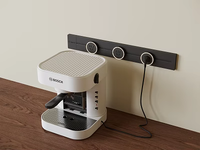 BOSCH White Coffee Machine In Modern Kitchen With Wooden Floor And Black Panel 3d model