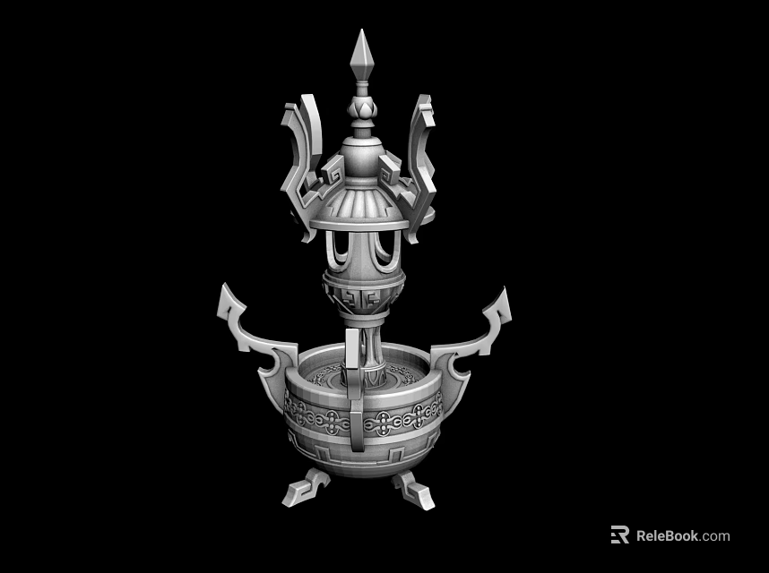 Multi tiered Traditional Ceramic Vessel With Intricate Carving And Classical Decor 3d model 