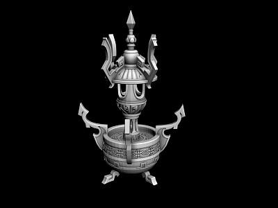 Multi tiered Traditional Ceramic Vessel With Intricate Carving And Classical Decor 3d model