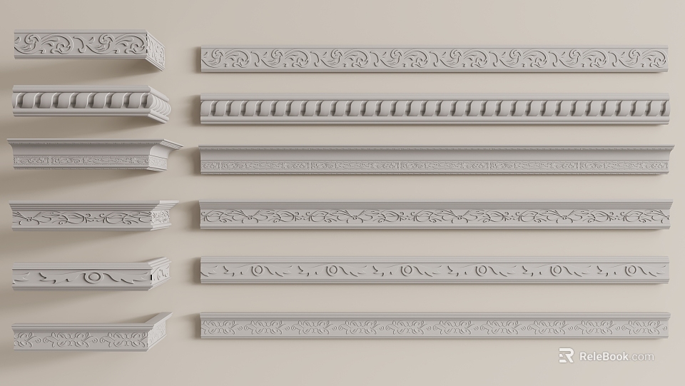 Gypsum Cornice Molding With Various Intricate Patterns And Decorative Designs For Interior Decoration 3d model 