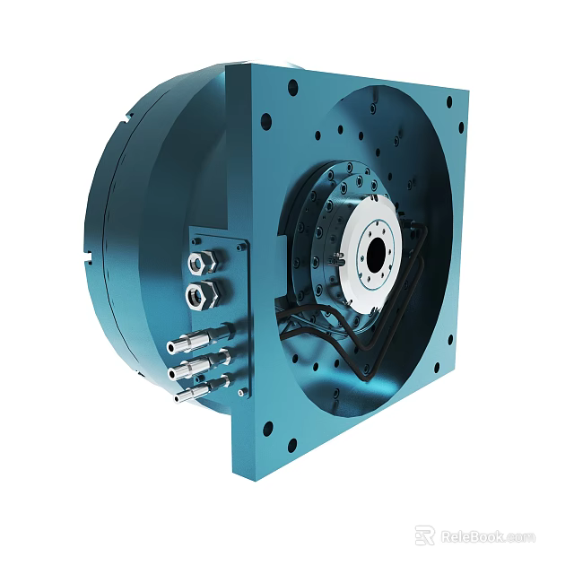 Precision Engineered Industrial Mechanical Component Featuring Blue Casing Circular Structure Mounting Holes And Connecting Elements 3d model 