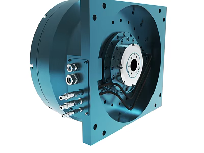 Precision Engineered Industrial Mechanical Component Featuring Blue Casing Circular Structure Mounting Holes And Connecting Elements 3d model
