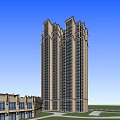 Tall Residential Building Complex With Surrounding Roads River And Green Spaces