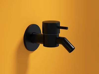 Sleek Black Wall Mounted Faucet Installed On Bright Yellow Wall Surface Design 3d model