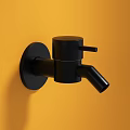 Sleek Black Wall Mounted Faucet Installed On Bright Yellow Wall Surface Design 3d model