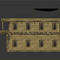 Cartoon Style Two Story Building With Canopy And Multiple Windows In Animated Scene