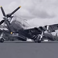 Vintage Silver Propeller Fighter Aircraft with US Star Insignia Parked on Runway Trees Sky Background