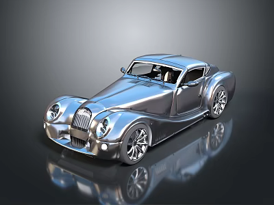 Silver Sleek Vintage Sports Car with Metallic Finish and Retro Design Elements 3d model