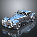 Silver Sleek Vintage Sports Car with Metallic Finish and Retro Design Elements