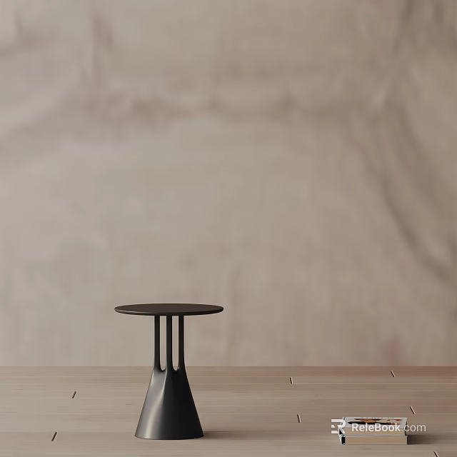 Modern Minimalist Black Side Table With Round Top On Wooden Surface 3d model 