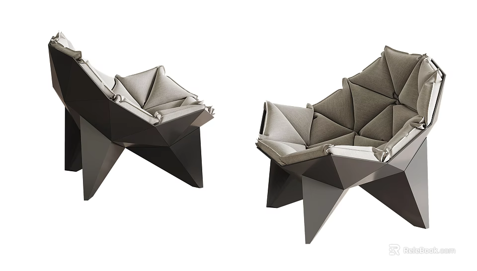 Modern Single Chair With Geometric Design And Gray Leather Upholstery Unique Angular Frame 3d model