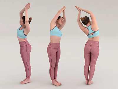 Women Stretching In Light Blue Sports Bras And Red Leggings From Different Angles 3d model