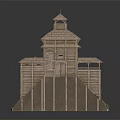 Cartoon Castle Scene With Wooden Towers Green Slopes And Traditional Roof Design