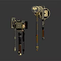 Different Styles Of Ornate Metallic Hammer Designs With Detailed Decorative Handles And Intricate Details