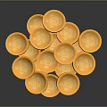 Shiny Golden Coins With Detailed Patterns Stacked As Decorative Household Accessories