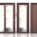 Dark Brown Framed Doors Featuring Glass Sliding And Solid Wood With Chinese Patterns 3d model
