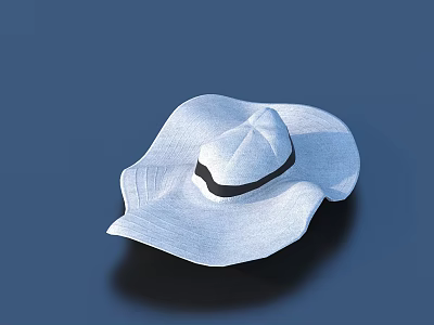 White Wide Brimmed Sun Hat With Black Band On Blue Background 3d model
