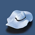 White Wide Brimmed Sun Hat With Black Band On Blue Background