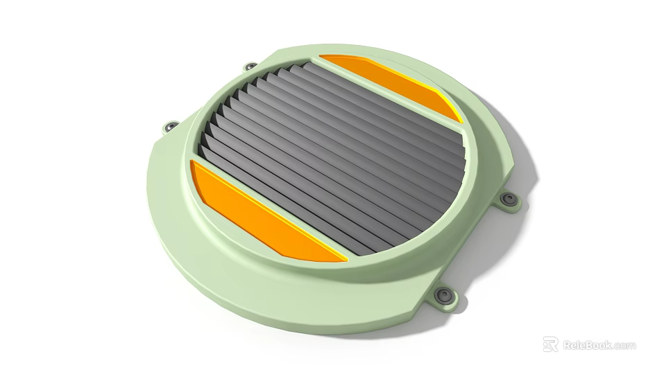 Industrial Circular Equipment With Green Housing Gray Grille And Orange Accents 3d model 