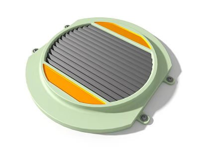 Industrial Circular Equipment With Green Housing Gray Grille And Orange Accents 3d model