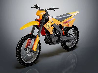 Yellow Dirt Motorcycle with Large Rugged Tires Black Seat and Headlight 3d model