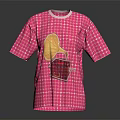 Pink Short Sleeve T-shirt with White Grid Pattern and Gramophone Red Case Design