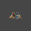 Green Frog With Extended Legs and Colorful Rubik's Cube in Gray Setting