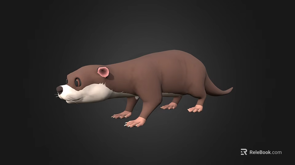 Aquatic Animal 3D Model Brown Otter With White Belly Standing Pose On Black Background 3d model 