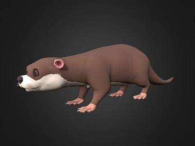 Aquatic Animal 3D Model Brown Otter With White Belly Standing Pose On Black Background 3d model