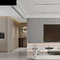 Modern Living Dining Room Interior With TV Wall Sofa Dining Table And Decorative Light 3d model