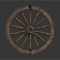 Vintage Wooden Wheel With Metal Rim And Spokes On Dark Surface