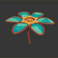 Artistic Decorative Plant With Red Stem Blue Petals And Yellow Center