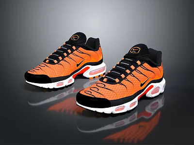 Orange And Black Sporty Running Shoes With White Red Accent Cushioned Sole And Mesh Upper 3d model