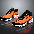 Orange And Black Sporty Running Shoes With White Red Accent Cushioned Sole And Mesh Upper