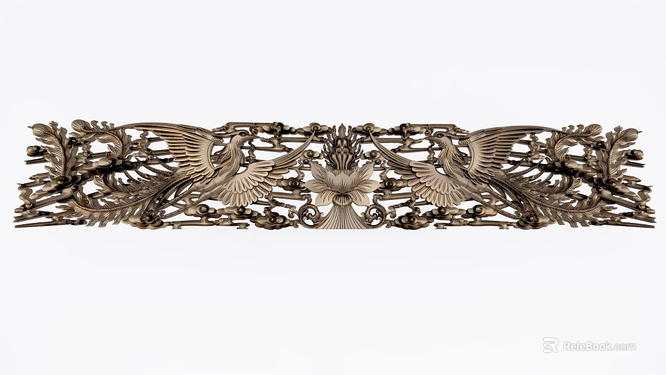 Intricate Carved Metal Artwork With Symmetric Birds And Floral Center Design 3d model 