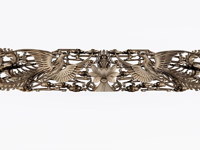 Intricate Carved Metal Artwork With Symmetric Birds And Floral Center Design 3d model