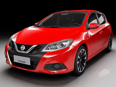 Red Nissan Tiida Compact Car With Modern Exterior Design And Black Alloy Wheels 3d model