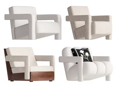 Modern Single Sofa Designs With Light Fabric And Wooden Accents 3d model