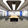 Modern Conference Room Interior With Long Wooden Table And Black Office Chairs