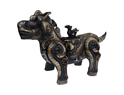 Ornamental Decorative Figurine Set with Mythical Creature Design Intricate Patterns and Golden Black Accents 3d model